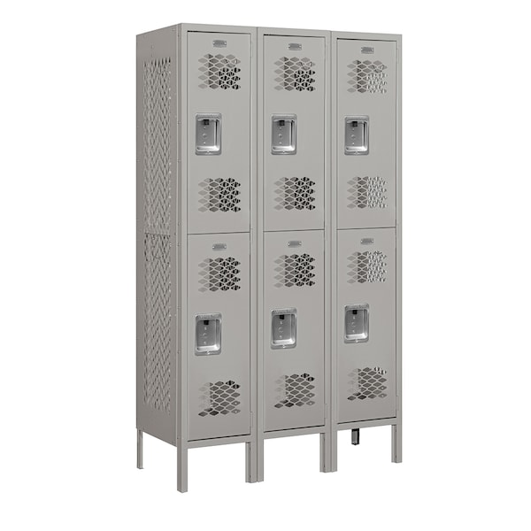 2 Tier Vented Locker, 36"Wx66"Hx15"D, 6 Door, Gray, Unassembled